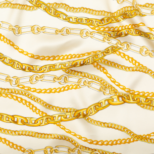 Italian Chino Green and Gold Chains Digitally Printed Silk Charmeuse