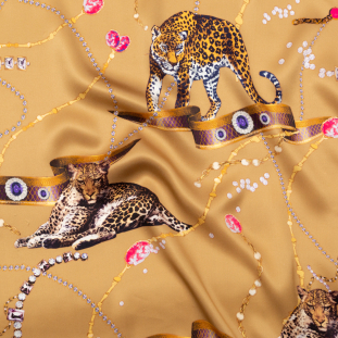 Mood Exclusive Italian Beige, Pink and Gold Cheetahs and Gems Silk Charmeuse