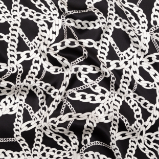 Mood Exclusive Italian Black and White Chains Digitally Printed Silk Charmeuse