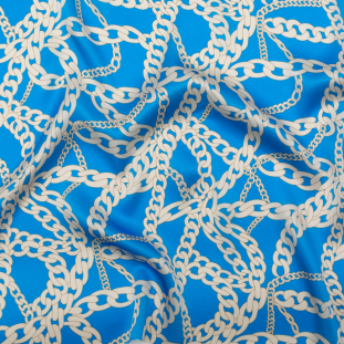 Italian Light Blue and Oatmeal Chains Digitally Printed Silk Charmeuse