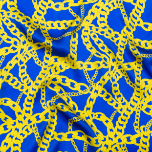 Italian Blue and Yellow Chains Digitally Printed Silk Charmeuse