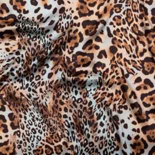 Italian Aqua and Brown Jaguar Digitally Printed Silk Charmeuse