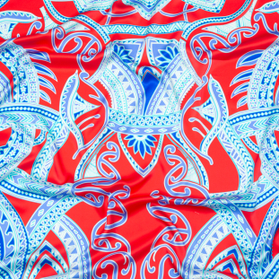 Italian Blue Radiance and Red Large-Scale Digitally Printed Silk Charmeuse Panel