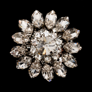 Italian Crystal and Silver Floral Rhinestone Button - 50L/32mm