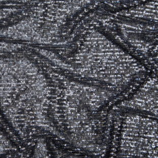 Stretch Mesh with Baby Sequins - Silver Stripes on Black