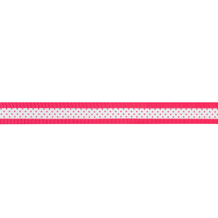 Italian Neon Pink and White Polka Dot Striped Petersham Grosgrain Ribbon - 1