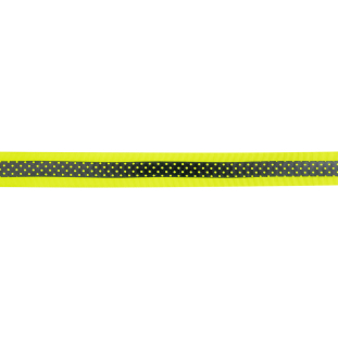 Italian Neon Yellow and Black Polka Dot Striped Petersham Grosgrain Ribbon - 1