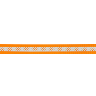Italian Neon Orange and White Polka Dot Striped Petersham Grosgrain Ribbon - 1