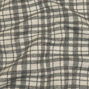 Gray and Ivory Plaid Polyester Upholstery Tweed