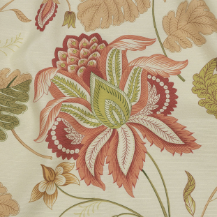 Red, Green and Beige Floral Cotton Blend