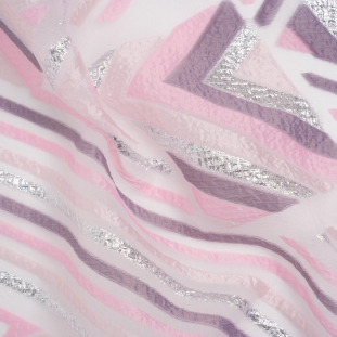Metallic Silver, Pink and Mauve Chevrons and Arrows Luxury Burnout Brocade