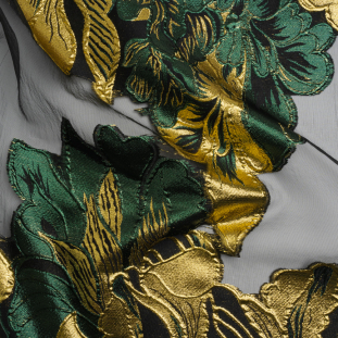 Metallic Forest, Gold and Black Fantastic Flowers Luxury Burnout Brocade