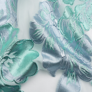 Metallic Turquoise, Baby Blue and White Floral Luxury Burnout Brocade Panel