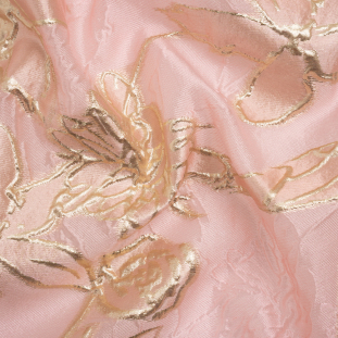 Metallic Gold and Pink Floating Flowers Luxury Burnout Brocade