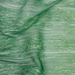 Sequoia Mint, Green and White Ombre Abstract Embroidered and Sequined Soft Pleated Tulle