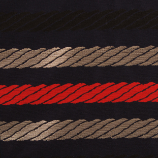 Navy, Gold, Red and Black Striped Silk