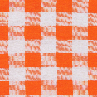 Bright Orange and White Big Checks Cotton Jersey