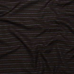 Chocolate Brown Polyester Twill with Metallic Gilded Pleasure and Moody Blue Stripes