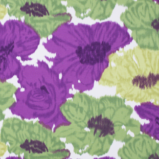 Purple and Green Abstract Ikat Stretch Cotton Sateen