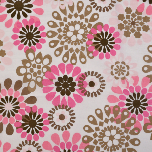 Pink, Tan and White Floral Medallions Cotton Voile
