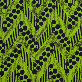 Famous Designer Lime Green and Navy Dots and Zigzags Silk Chiffon