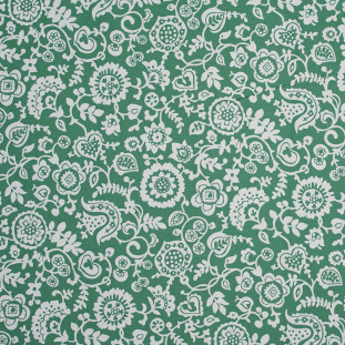 Green and Ecru Stretch Cotton Poplin Floral Print