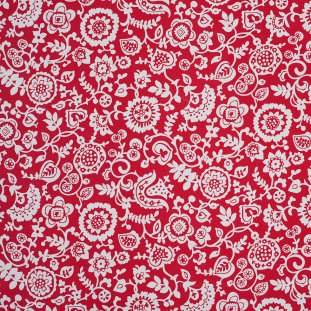 Red and Ecru Stretch Cotton Poplin Floral Print