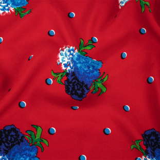 Red, Blue and Green Floral Printed Rayon Crepe