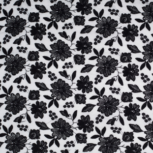 Oscar de la Renta Black and White Floral Embroidered Cotton Voile