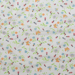 Bright Lime Green and Carrot Ladybugs, Butterflies, and Flowers Cotton Lawn