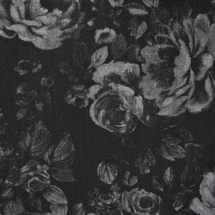 Metallic Silver/Dark Gray Floral Waxed Cotton-Polyester Woven