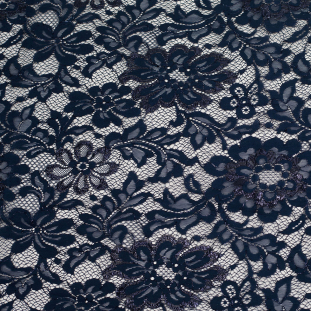 Metallic Navy Floral Scallop-Edged Lace