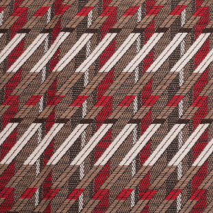 Red/Brown/White Geometric Woven Wool Coating