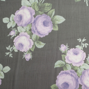 Famous Designer Purple Rose Printed Silk Crinkled Chiffon