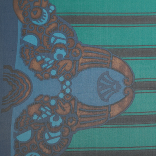 Famous Designer Green/Blue/Brown Striped Silk Chiffon Panel