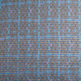 Famous Designer Metallic Gold/Blue/Purple Striped Abstract Silk Chiffon Print
