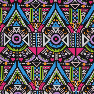 Pink/Blue Multicolor Geometic Printed Stretch Cotton Twill