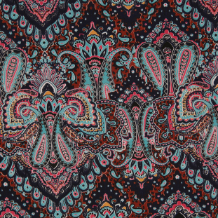 Pale Aqua/ Clay Brown Paisley Printed Corded Cotton Sateen