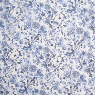 Blue/White Floral Digitally Printed Polyester Chiffon