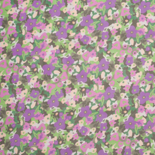 Green/Purple Cartooned Floral Digitally Printed Polyester Chiffon