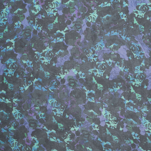 Green/Purple Abstract Floral Digitally Printed Polyester Chiffon