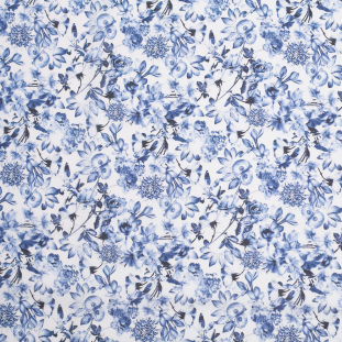 Blue/White Floral Digitally Printed Polyester Charmeuse