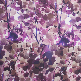 Purple Tree Branches Digitally Printed Polyester Charmeuse
