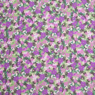 Green/Purple Cartooned Floral Digitally Printed Polyester Charmeuse
