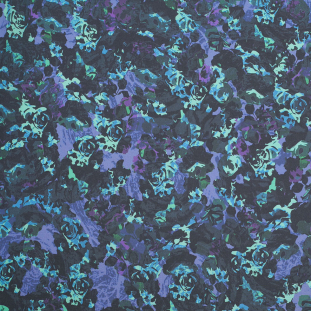 Green/Purple Abstract Floral Digitally Printed Polyester Charmeuse