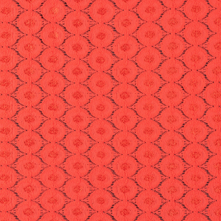 Bright Orange Geometric Stretch Raschel Lace Knit