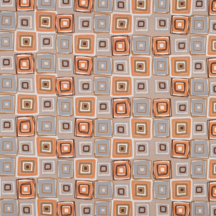 Orange Geometric Squares Stretch Cotton Sateen