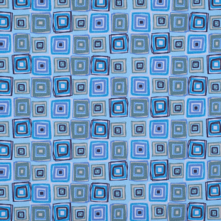 Blue Geometric Squares Stretch Cotton Sateen