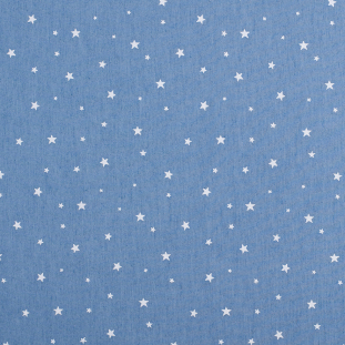 Dusted Baby Blue Star Printed Blended Cotton Chambray