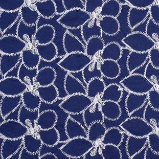 Navy/White Floral Embroidered Cotton